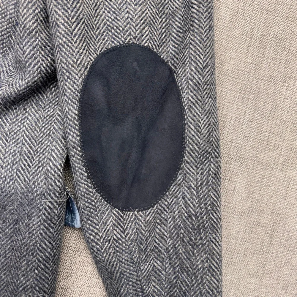 Vintage Made in USA Herringbone Tweed Blazer Grey Blue Elbow Patches 44L